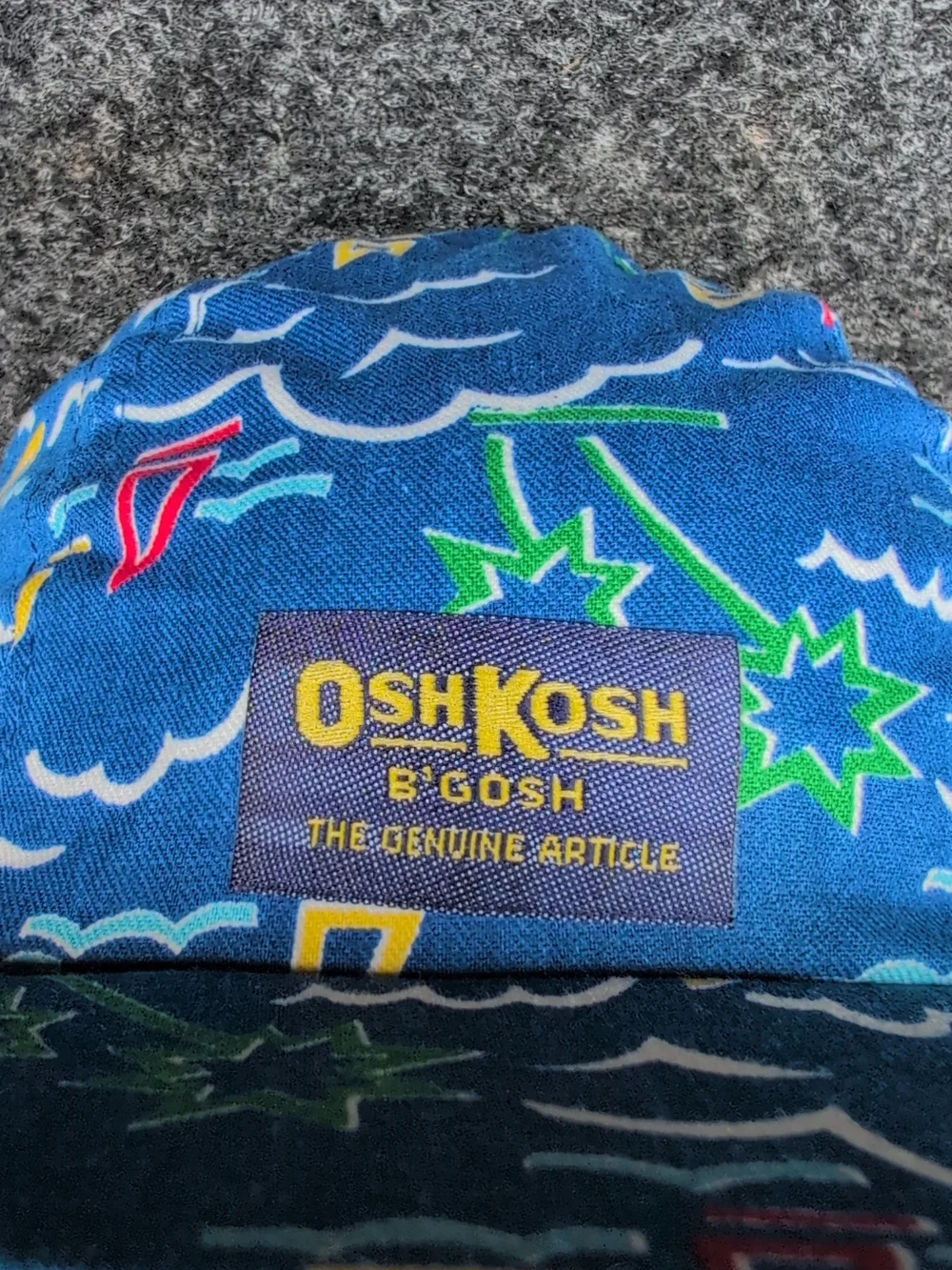 OshKosh B'gosh Neon Blue Kids Snapback Hat - Ocean Star Sailboat Waves Print USA